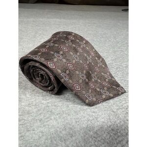 Vintage Halston Silk Tie Brown Geometric Paisley Print Made in USA/Italy‎ NOS